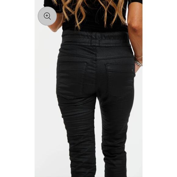 Bevy Flog Shely Iridescent Metallic Snake Print Drawstring Pants Navy Size 25 - Picture 2 of 9